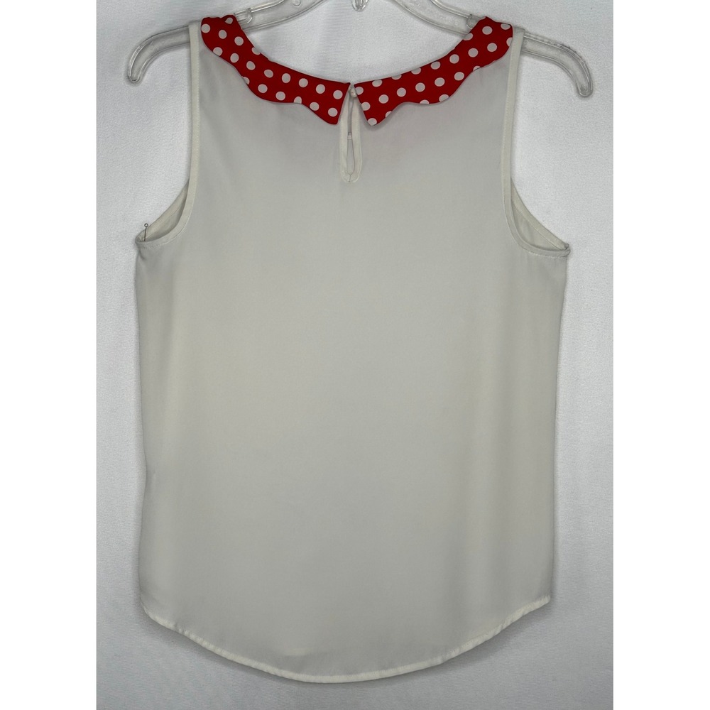 Disney‎ LC Lauren Conrad Sleeveless Blouse White Red Polka Dot Scallop Collar XS - Picture 2 of 8